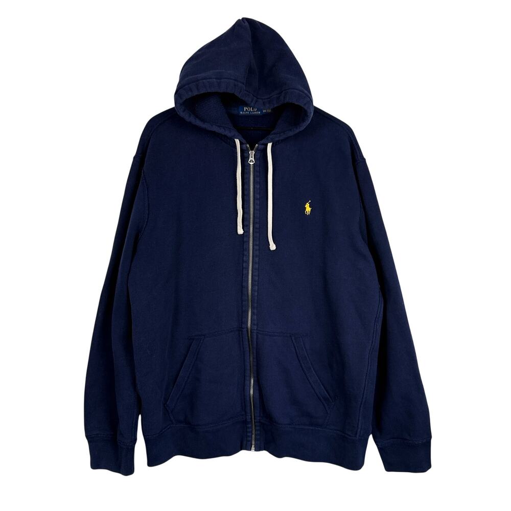 Polo Ralph Lauren Full Zip Hoodie Fleece Navy Blue FLAWS - 2XL XXL